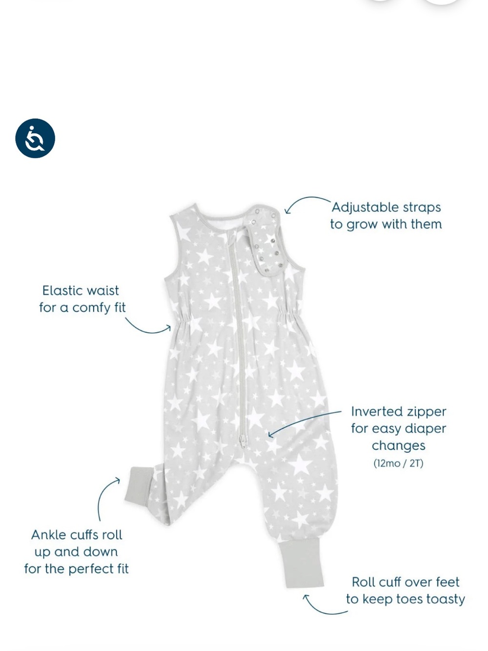 Halo Toddler 100% Cotton TOG 0.5 sleep sack walker size 2T - Picture 3 of 5